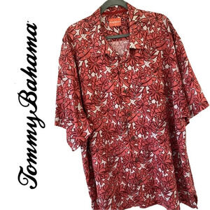 Tommy Bahama, 100% Silk Tropical Floral‎ Short Sleeve Button-down Shirt, Salmon
